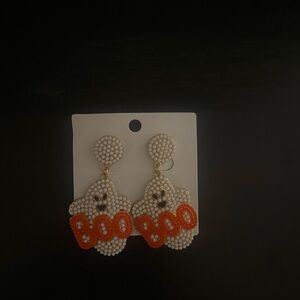 Ghost Earrings with Orange 'Boo' Beads